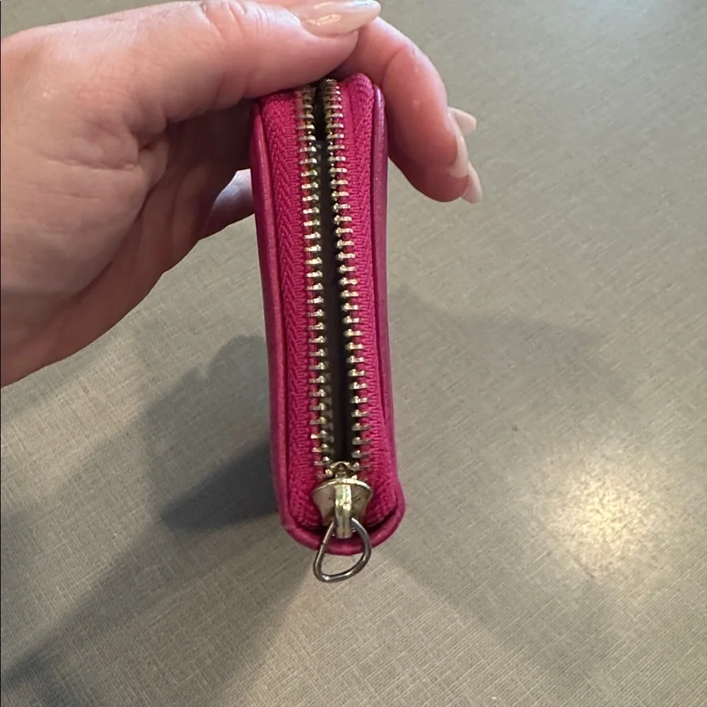 Adrienne Vittadini Magenta Leather Zip-Around Wallet with Gold Accents